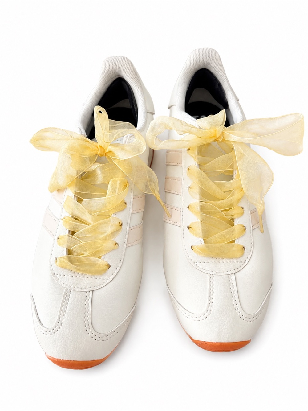adidas Women's White Leather Sneakers with Yellow Ribbon Laces